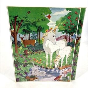 Vintage Mead 3 Ring Binder Organizer Pre Trapper Keeper Unicorns Forest Woodland